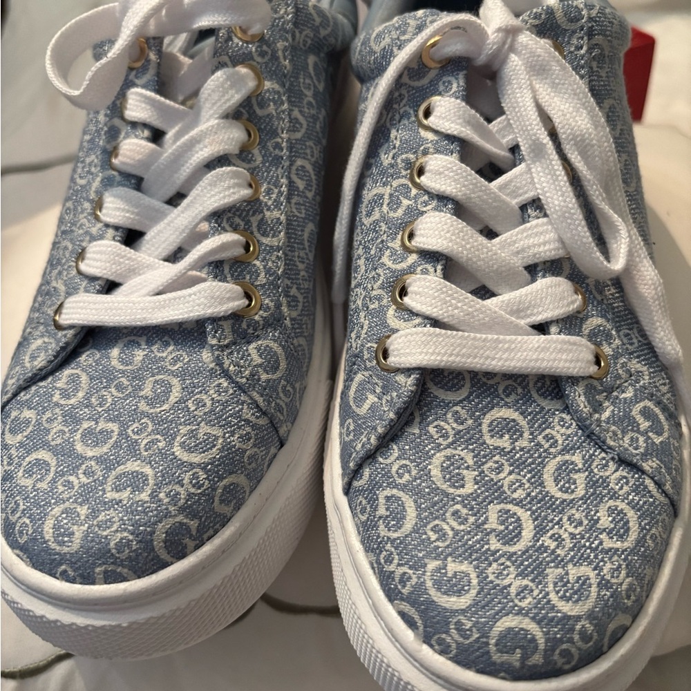 Guess Blue and White Sneakers with Monogram Pattern